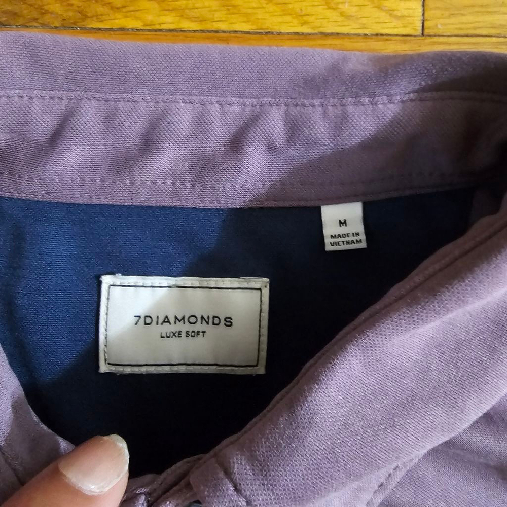 7 Diamonds Men's Polo Shirt Purple Navy Medium - Picture 2 of 8
